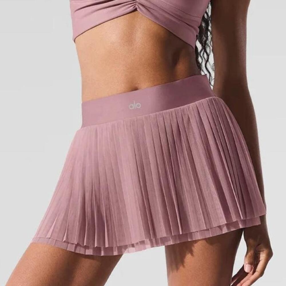 Alo Yoga Mesh Baseline Tennis Skort Size XS Pink Pleated Pickleball Golf Sporty